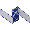 2 1/2" Wired Dupioni Ribbon | White Lattice on Blue w/ White Backing | 10 Yard Roll
