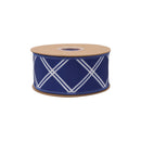 2 1/2" Wired Dupioni Ribbon | White Lattice on Blue w/ White Backing | 10 Yard Roll