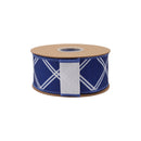 2 1/2" Wired Dupioni Ribbon | White Lattice on Blue w/ White Backing | 10 Yard Roll