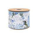 4" Wired Dupioni Ribbon | Blue/White Hydrangeas on White w/ Blue Backing | 10 Yard Roll