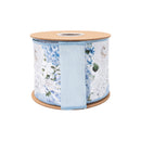 4" Wired Dupioni Ribbon | Blue/White Hydrangeas on White w/ Blue Backing | 10 Yard Roll