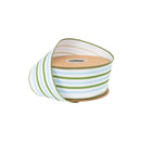 2 1/2" Wired Dupioni Ribbon | Blue/Green/White Vertical Stripe Ribbon w/ White Backing | 10 Yard Roll