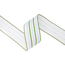 2 1/2" Wired Dupioni Ribbon | Blue/Green/White Vertical Stripe Ribbon w/ White Backing | 10 Yard Roll