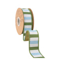 1 1/2" Wired Dupioni Ribbon | Blue and Green Wide Horizontal Stripe w/ Green Backing | 10 Yard Roll