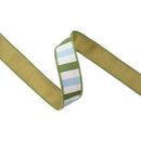1 1/2" Wired Dupioni Ribbon | Blue and Green Wide Horizontal Stripe w/ Green Backing | 10 Yard Roll