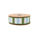 1 1/2" Wired Dupioni Ribbon | Blue and Green Wide Horizontal Stripe w/ Green Backing | 10 Yard Roll