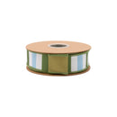 1 1/2" Wired Dupioni Ribbon | Blue and Green Wide Horizontal Stripe w/ Green Backing | 10 Yard Roll