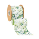 4" Wired Dupioni Ribbon | Watercolor Light Green Hydrangea w/ Green Backing | 10 Yard Roll