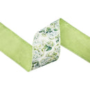 4" Wired Dupioni Ribbon | Watercolor Light Green Hydrangea w/ Green Backing | 10 Yard Roll