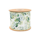 4" Wired Dupioni Ribbon | Watercolor Light Green Hydrangea w/ Green Backing | 10 Yard Roll