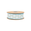 1 1/2" Wired Dupioni Ribbon | Green/White Geometric Pattern w/ Blue Backing | 10 Yard Roll