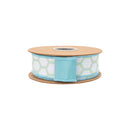 1 1/2" Wired Dupioni Ribbon | Green/White Geometric Pattern w/ Blue Backing | 10 Yard Roll