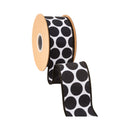 2 1/2" Wired Dupioni Ribbon | Black Polka Dots on White w/ Black Backing | 10 Yard Roll