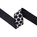 2 1/2" Wired Dupioni Ribbon | Black Polka Dots on White w/ Black Backing | 10 Yard Roll