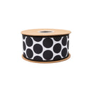 2 1/2" Wired Dupioni Ribbon | Black Polka Dots on White w/ Black Backing | 10 Yard Roll