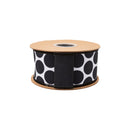 2 1/2" Wired Dupioni Ribbon | Black Polka Dots on White w/ Black Backing | 10 Yard Roll
