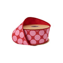 2 1/2" Wired Dupioni Ribbon | Pink Polka Dots on Red w/ Red Backing | 10 Yard Roll