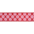 2 1/2" Wired Dupioni Ribbon | Pink Polka Dots on Red w/ Red Backing | 10 Yard Roll