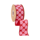 2 1/2" Wired Dupioni Ribbon | Pink Polka Dots on Red w/ Red Backing | 10 Yard Roll