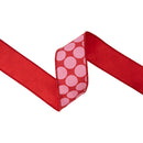 2 1/2" Wired Dupioni Ribbon | Pink Polka Dots on Red w/ Red Backing | 10 Yard Roll