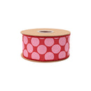 2 1/2" Wired Dupioni Ribbon | Pink Polka Dots on Red w/ Red Backing | 10 Yard Roll
