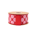 2 1/2" Wired Dupioni Ribbon | Pink Polka Dots on Red w/ Red Backing | 10 Yard Roll