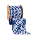 4" Wired Dupioni Ribbon | Navy/White Breeze Block w/ Navy Blue Backing | 10 Yard Roll