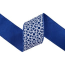 4" Wired Dupioni Ribbon | Navy/White Breeze Block w/ Navy Blue Backing | 10 Yard Roll