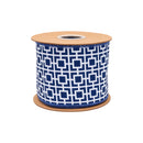 4" Wired Dupioni Ribbon | Navy/White Breeze Block w/ Navy Blue Backing | 10 Yard Roll