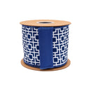 4" Wired Dupioni Ribbon | Navy/White Breeze Block w/ Navy Blue Backing | 10 Yard Roll