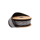 1 1/2" Wired Dupioni Ribbon | White/Black Narrow Greek Key w/ Black Backing | 10 Yard Roll