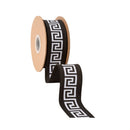 1 1/2" Wired Dupioni Ribbon | White/Black Narrow Greek Key w/ Black Backing | 10 Yard Roll