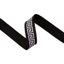 1 1/2" Wired Dupioni Ribbon | White/Black Narrow Greek Key w/ Black Backing | 10 Yard Roll