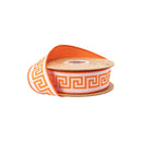 1 1/2" Wired Dupioni Ribbon | Pink/Bright Orange Narrow Greek Key w/ Orange Backing | 10 Yard Roll