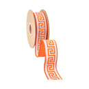 1 1/2" Wired Dupioni Ribbon | Pink/Bright Orange Narrow Greek Key w/ Orange Backing | 10 Yard Roll
