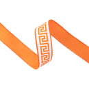 1 1/2" Wired Dupioni Ribbon | Pink/Bright Orange Narrow Greek Key w/ Orange Backing | 10 Yard Roll