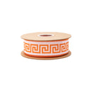 1 1/2" Wired Dupioni Ribbon | Pink/Bright Orange Narrow Greek Key w/ Orange Backing | 10 Yard Roll