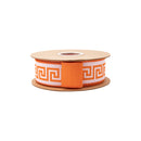 1 1/2" Wired Dupioni Ribbon | Pink/Bright Orange Narrow Greek Key w/ Orange Backing | 10 Yard Roll