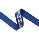 1 1/2" Wired Dupioni Ribbon | White/Navy Narrow Greek Key w/ Navy Blue Backing | 10 Yard Roll