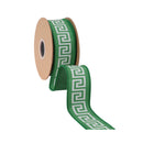 1 1/2" Wired Dupioni Ribbon | Light Green/White Narrow Greek Key w/ Dark Green Backing | 10 Yard Roll