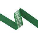 1 1/2" Wired Dupioni Ribbon | Light Green/White Narrow Greek Key w/ Dark Green Backing | 10 Yard Roll