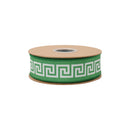 1 1/2" Wired Dupioni Ribbon | Light Green/White Narrow Greek Key w/ Dark Green Backing | 10 Yard Roll