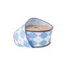 2 1/2" Wired Dupioni Ribbon | Light Blue/White Argyle w/ Blue Backing | 10 Yard Roll