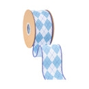 2 1/2" Wired Dupioni Ribbon | Light Blue/White Argyle w/ Blue Backing | 10 Yard Roll