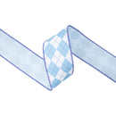 2 1/2" Wired Dupioni Ribbon | Light Blue/White Argyle w/ Blue Backing | 10 Yard Roll