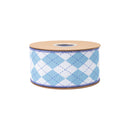 2 1/2" Wired Dupioni Ribbon | Light Blue/White Argyle w/ Blue Backing | 10 Yard Roll