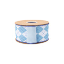 2 1/2" Wired Dupioni Ribbon | Light Blue/White Argyle w/ Blue Backing | 10 Yard Roll