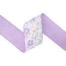 4" Wired Dupioni Ribbon | Pastel Spring Flowers w/ Purple Backing | 10 Yard Roll