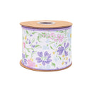 4" Wired Dupioni Ribbon | Pastel Spring Flowers w/ Purple Backing | 10 Yard Roll