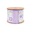 4" Wired Dupioni Ribbon | Pastel Spring Flowers w/ Purple Backing | 10 Yard Roll